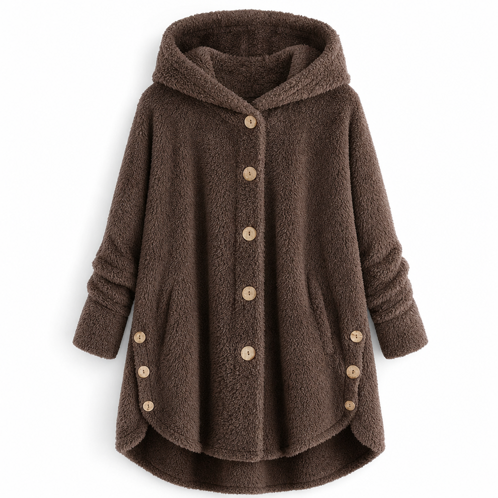 Manteau en peluche doublée polaire asymétrique à boutons, unis pour femme, hiver