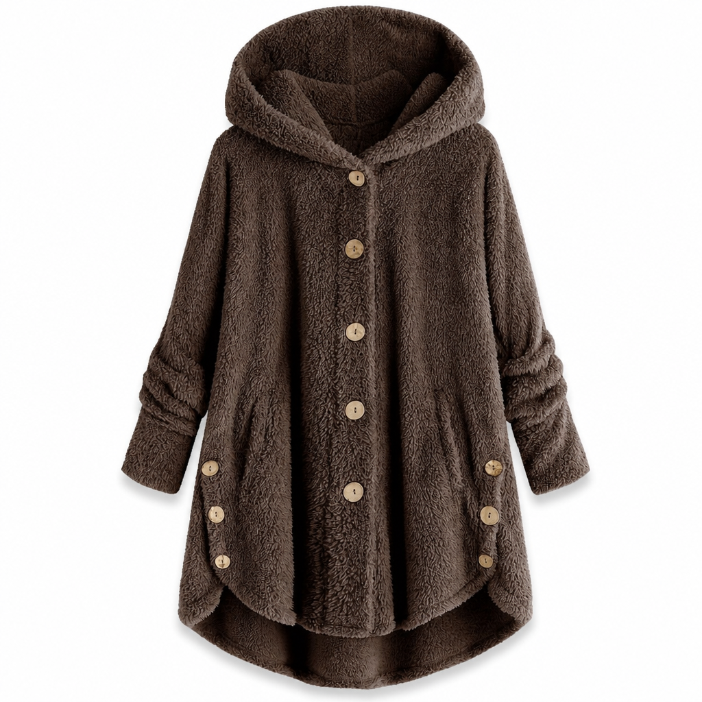 Manteau en peluche doublée polaire asymétrique à boutons, unis pour femme, hiver