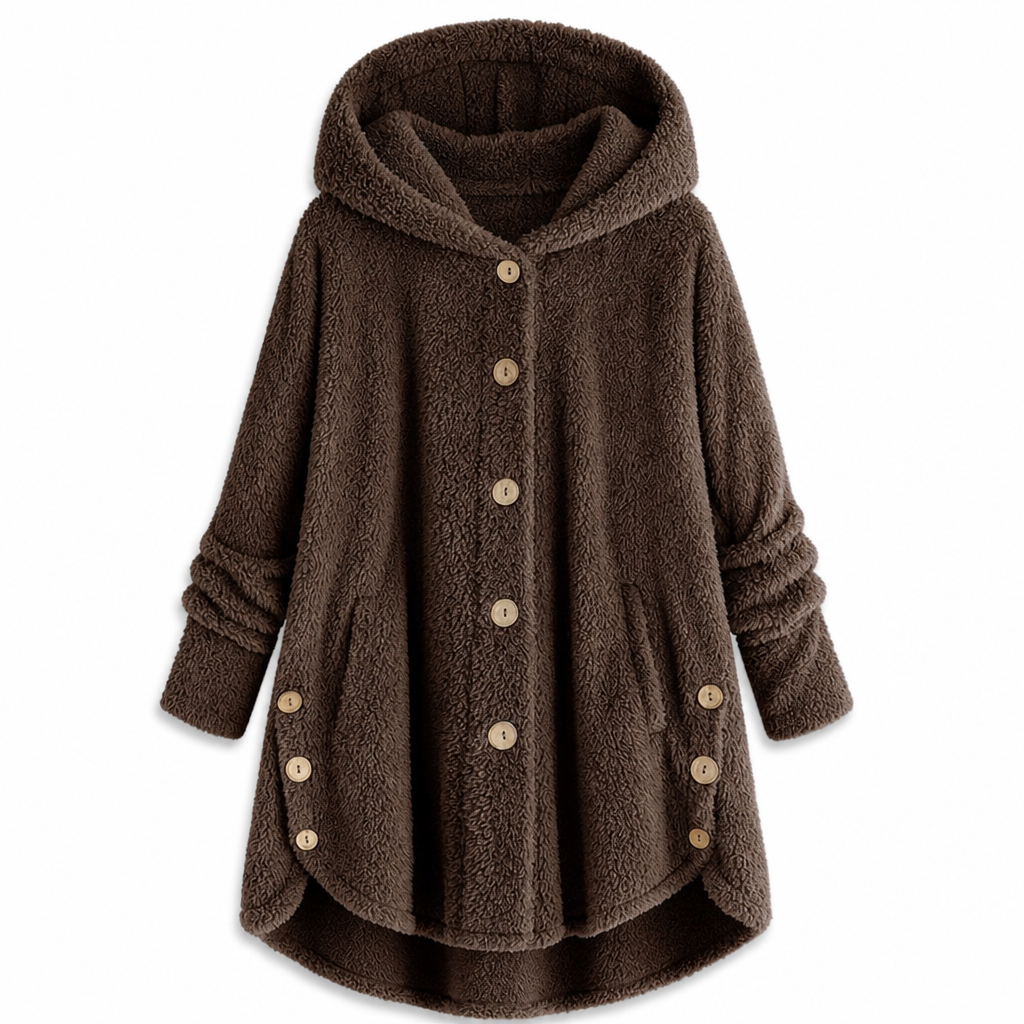 Manteau en peluche doublée polaire asymétrique à boutons, unis pour femme, hiver