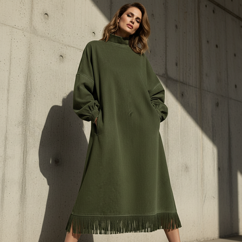 Robe décontractée unie en faux daim pour femme