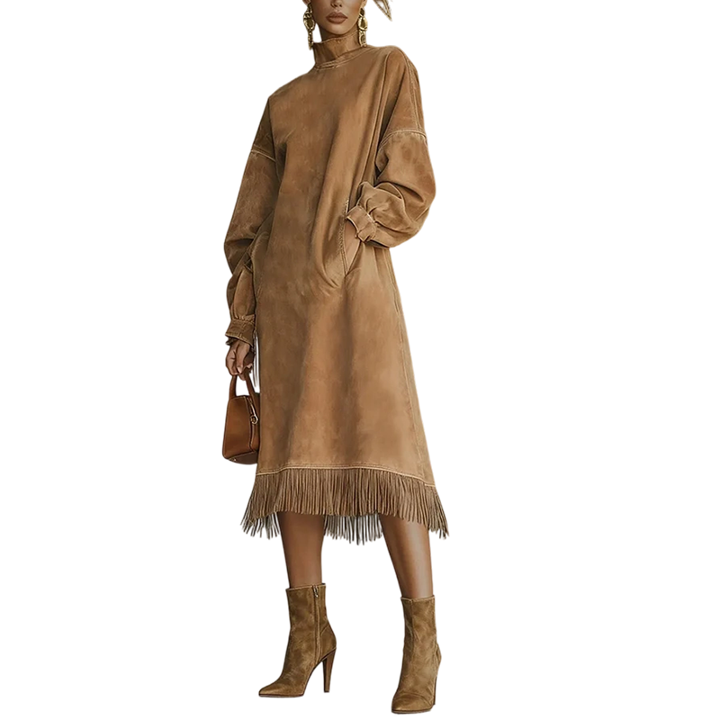 Robe décontractée unie en faux daim pour femme