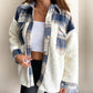 Veste femme à carreaux en peluche avec patchwork et boutonnage