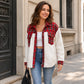 Veste femme à carreaux en peluche avec patchwork et boutonnage
