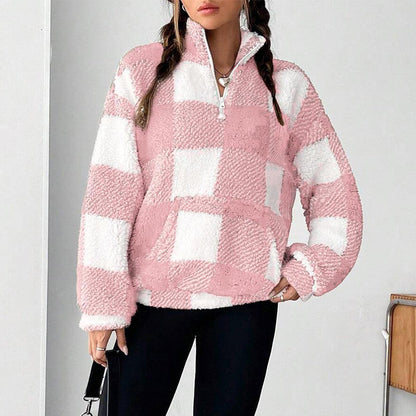 Veste Sherpa oversize pour femme à motif à carreaux et patchwork