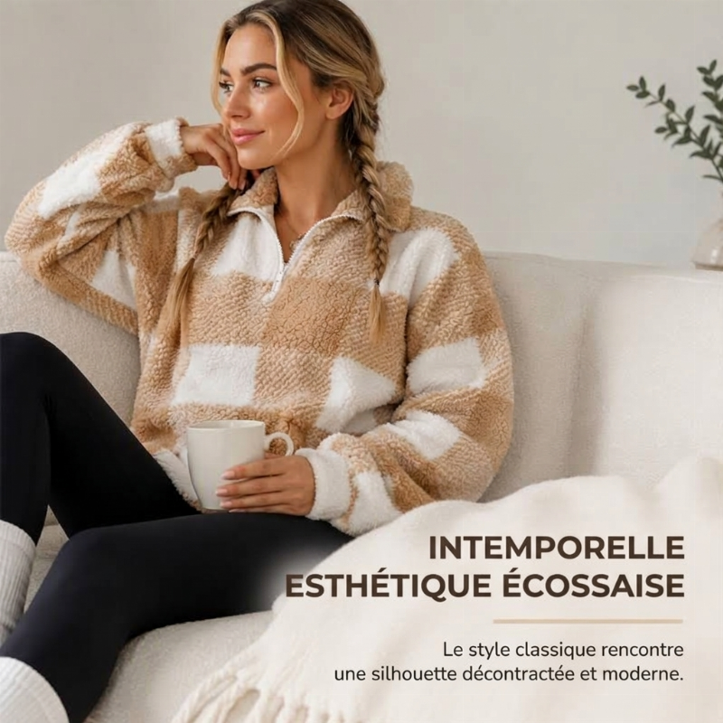 Veste Sherpa oversize pour femme à motif à carreaux et patchwork