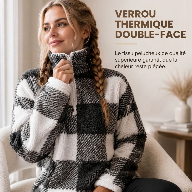 Veste Sherpa oversize pour femme à motif à carreaux et patchwork