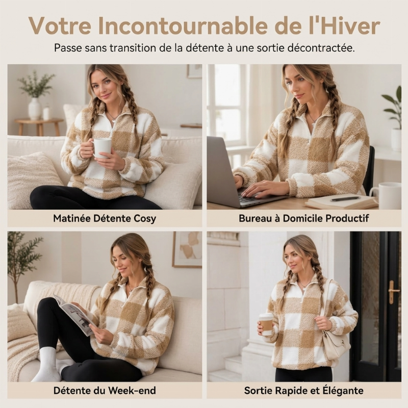 Veste Sherpa oversize pour femme à motif à carreaux et patchwork
