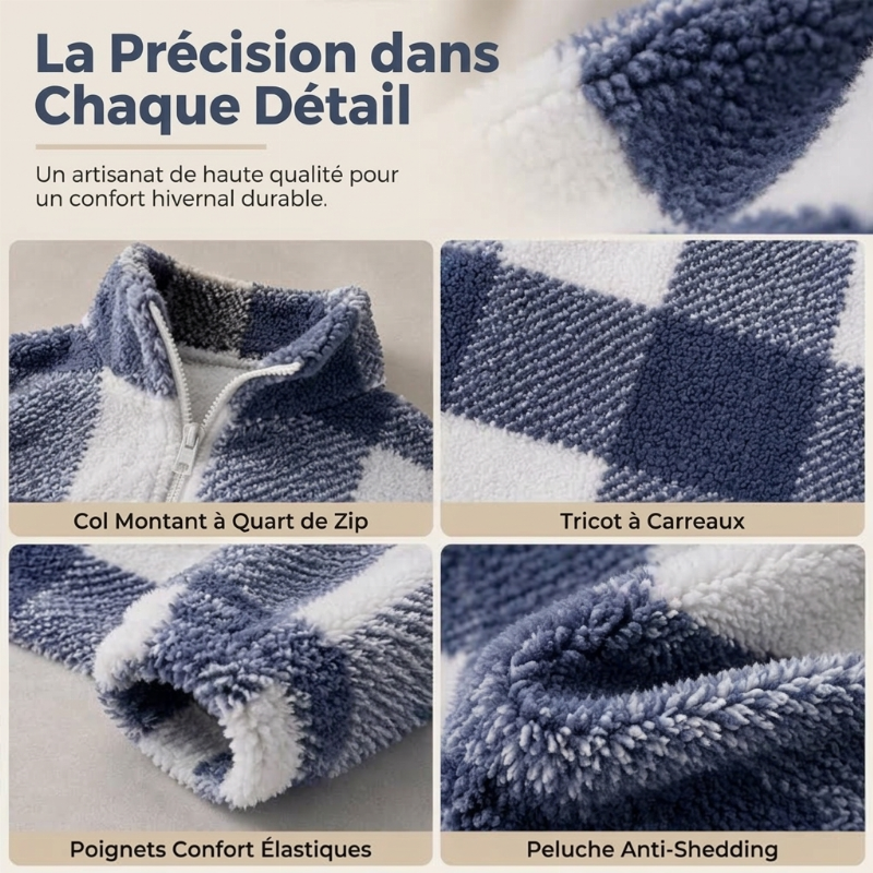 Veste Sherpa oversize pour femme à motif à carreaux et patchwork