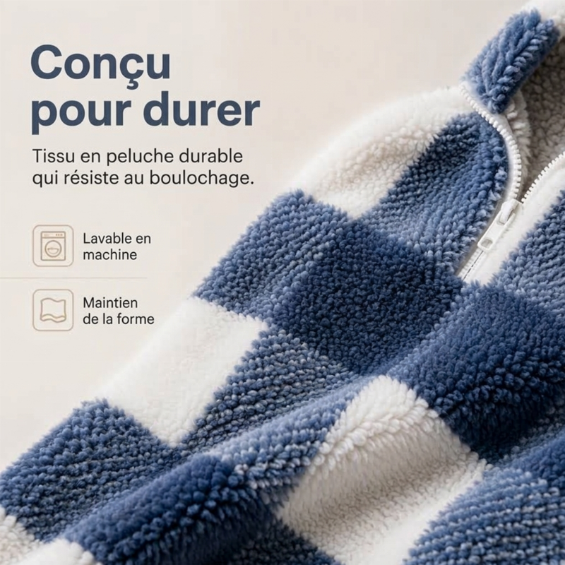 Veste Sherpa oversize pour femme à motif à carreaux et patchwork