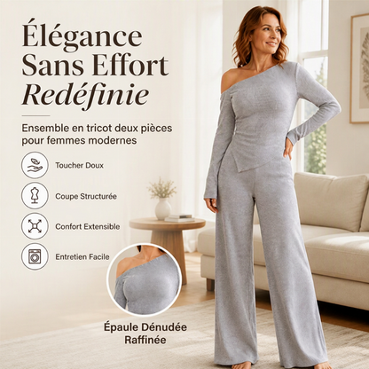 Ensemble femme à épaules dénudées : haut à manches longues et pantalon large