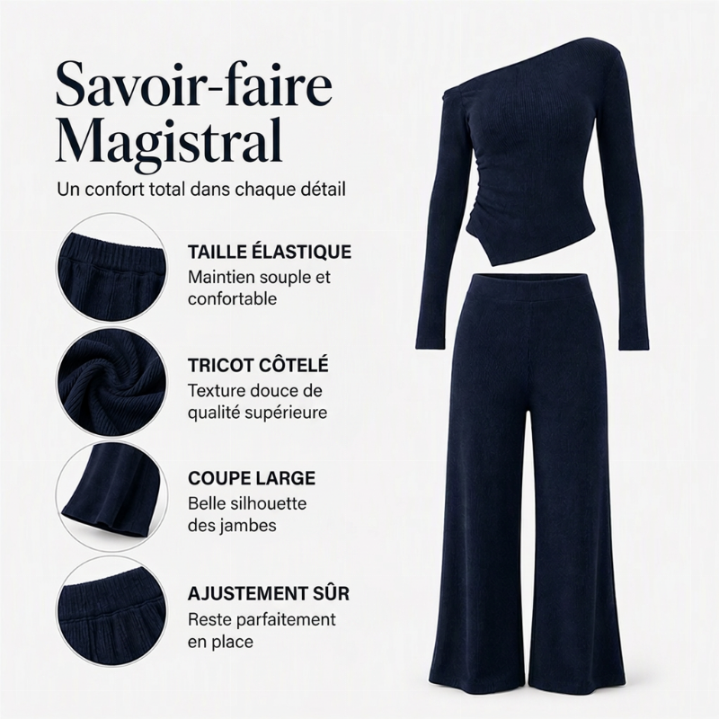 Ensemble femme à épaules dénudées : haut à manches longues et pantalon large