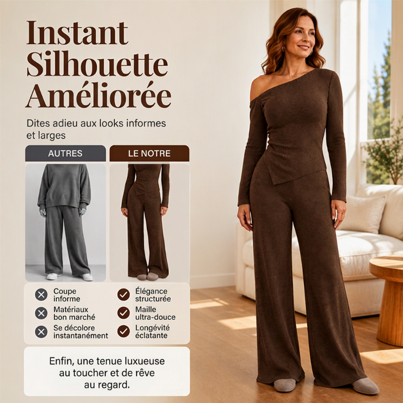 Ensemble femme à épaules dénudées : haut à manches longues et pantalon large