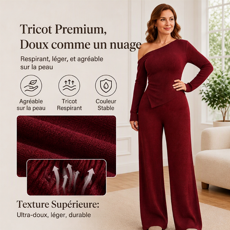 Ensemble femme à épaules dénudées : haut à manches longues et pantalon large