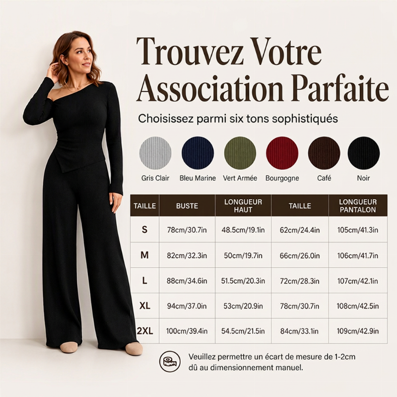 Ensemble femme à épaules dénudées : haut à manches longues et pantalon large