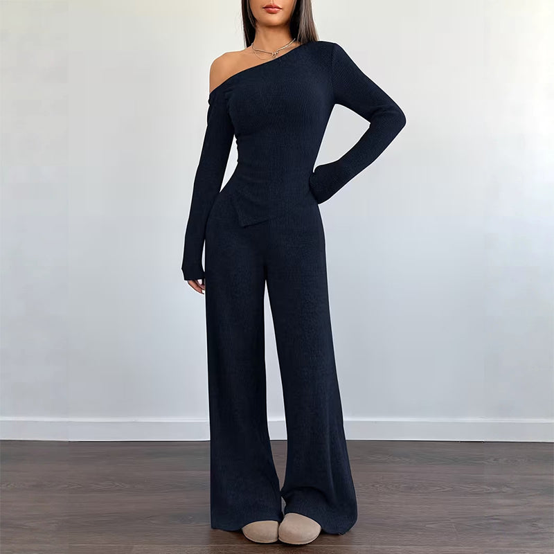 Ensemble femme à épaules dénudées : haut à manches longues et pantalon large