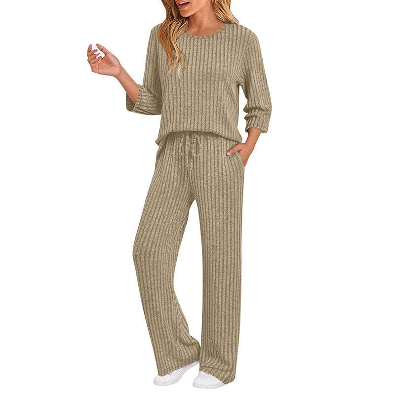 🔥DERNIER JOUR DE SOLDE : -50%👍✨Ensemble féminin 2026 style britannique : haut en maille côtelée et pantalon droit