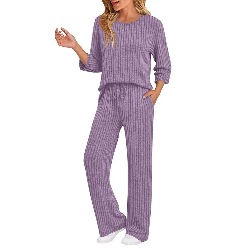 🔥DERNIER JOUR DE SOLDE : -50%👍✨Ensemble féminin 2026 style britannique : haut en maille côtelée et pantalon droit