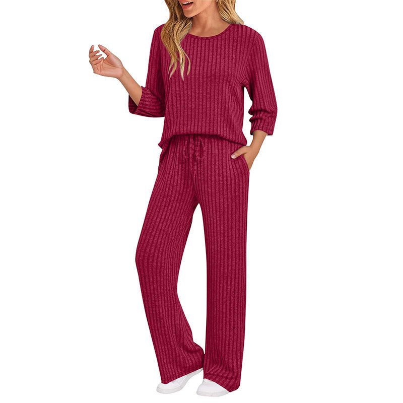 🔥DERNIER JOUR DE SOLDE : -50%👍✨Ensemble féminin 2026 style britannique : haut en maille côtelée et pantalon droit