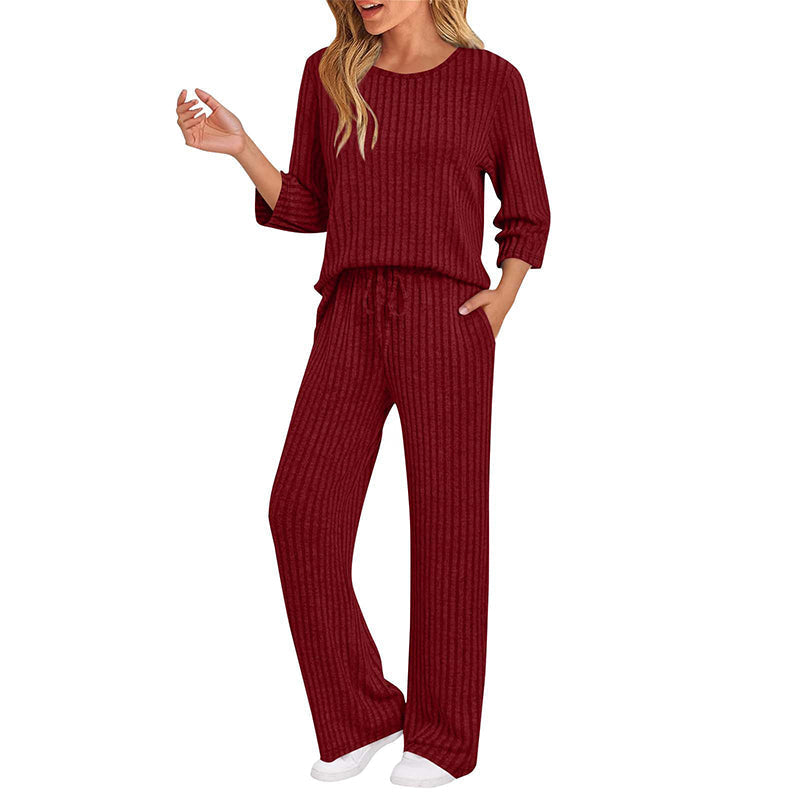 🔥DERNIER JOUR DE SOLDE : -50%👍✨Ensemble féminin 2026 style britannique : haut en maille côtelée et pantalon droit