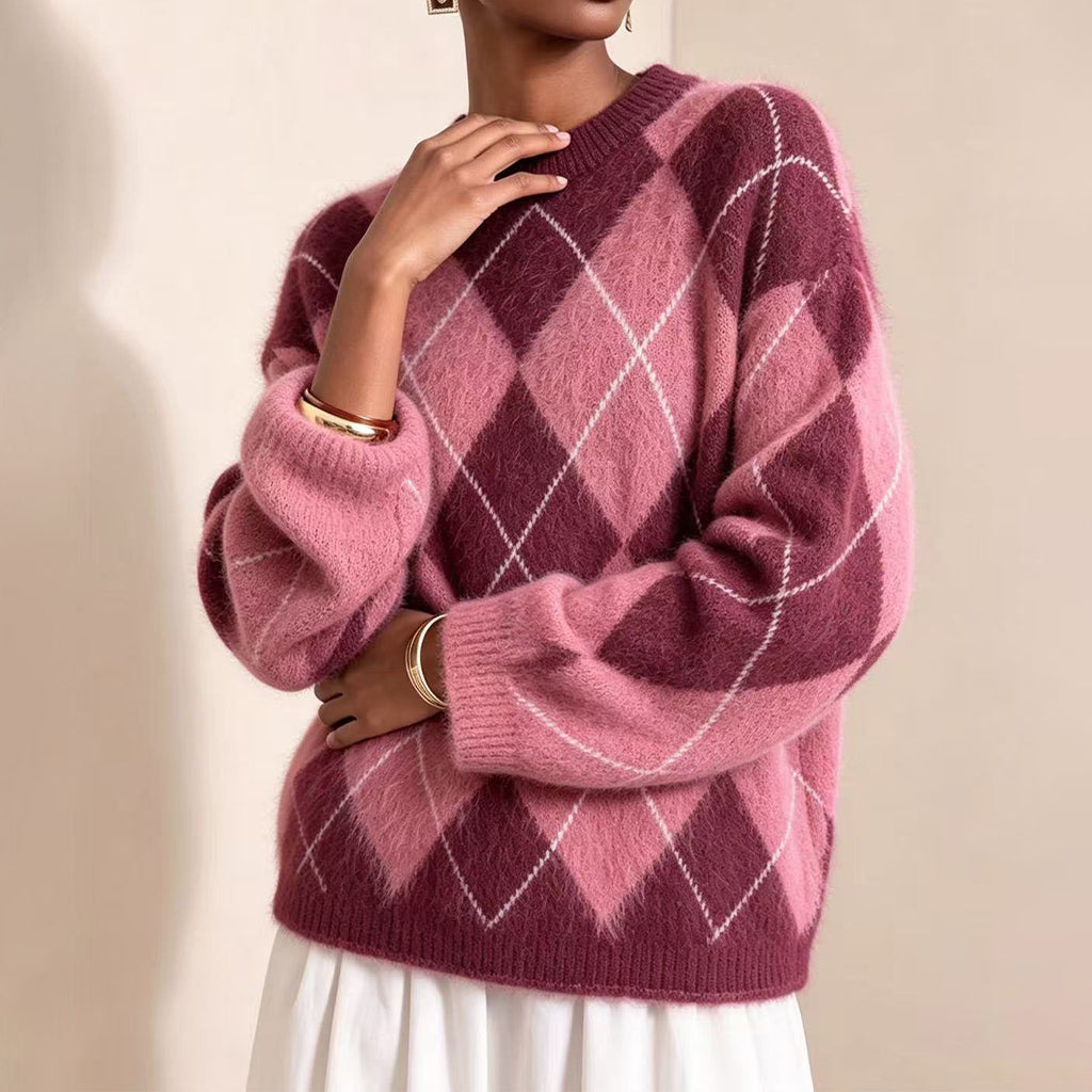⏰ Dernier jour de soldes – -50% de réduction ✨Pull en maille confortable pour femme avec motif losange rétro
