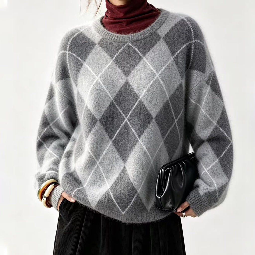 ⏰ Dernier jour de soldes – -50% de réduction ✨Pull en maille confortable pour femme avec motif losange rétro