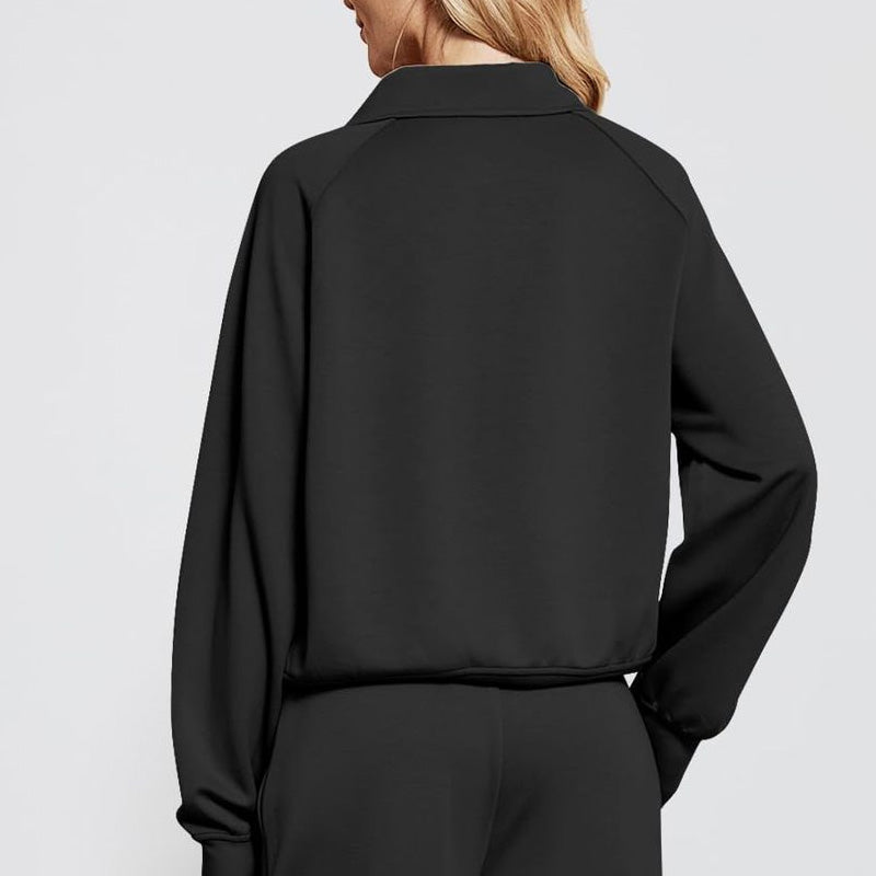 Ensemble Pull-over Zippé à Col Montant et Pantalon à Jambes Larges pour Femme