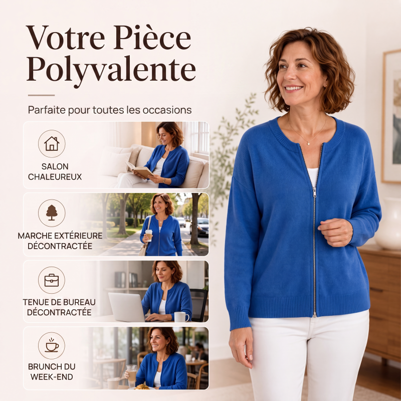 Veste en maille décontractée à fermeture éclair pour femme