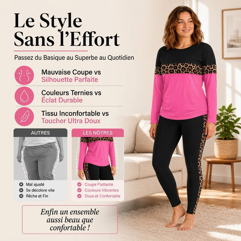 ⏳Liquidation totale!Ensemble 2 pièces décontracté pour femme à imprimé léopard