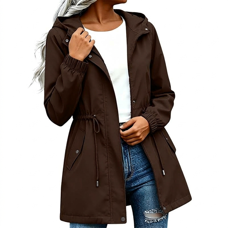 ⏳Liquidation totale⏳Veste coupe-vent à capuche mi-longue pour femme