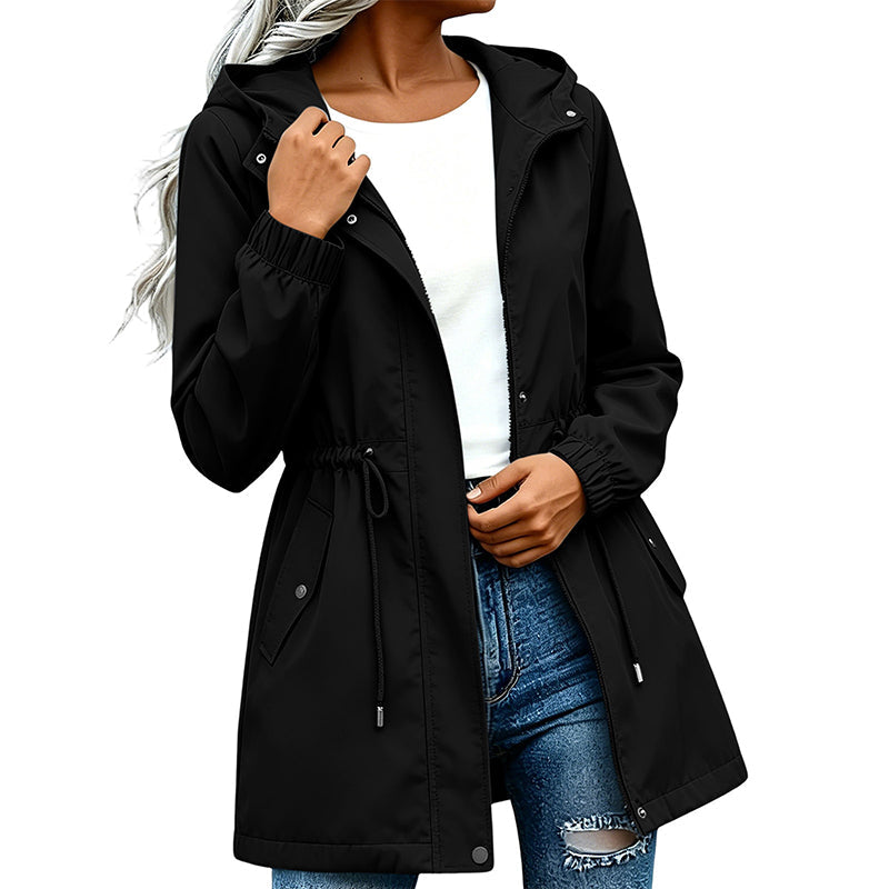 ⏳Liquidation totale⏳Veste coupe-vent à capuche mi-longue pour femme