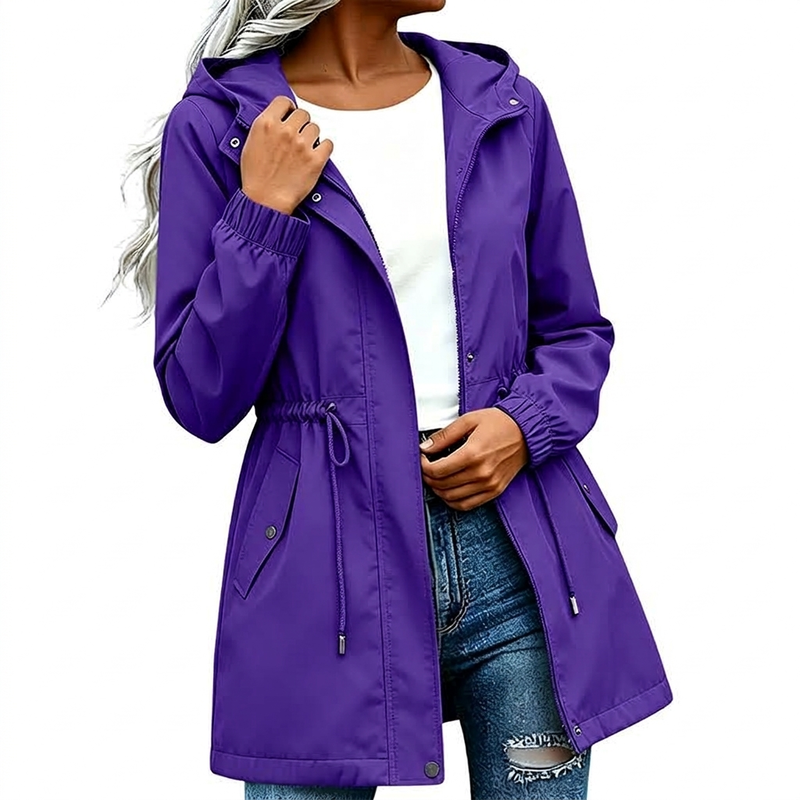 ⏳Liquidation totale⏳Veste coupe-vent à capuche mi-longue pour femme