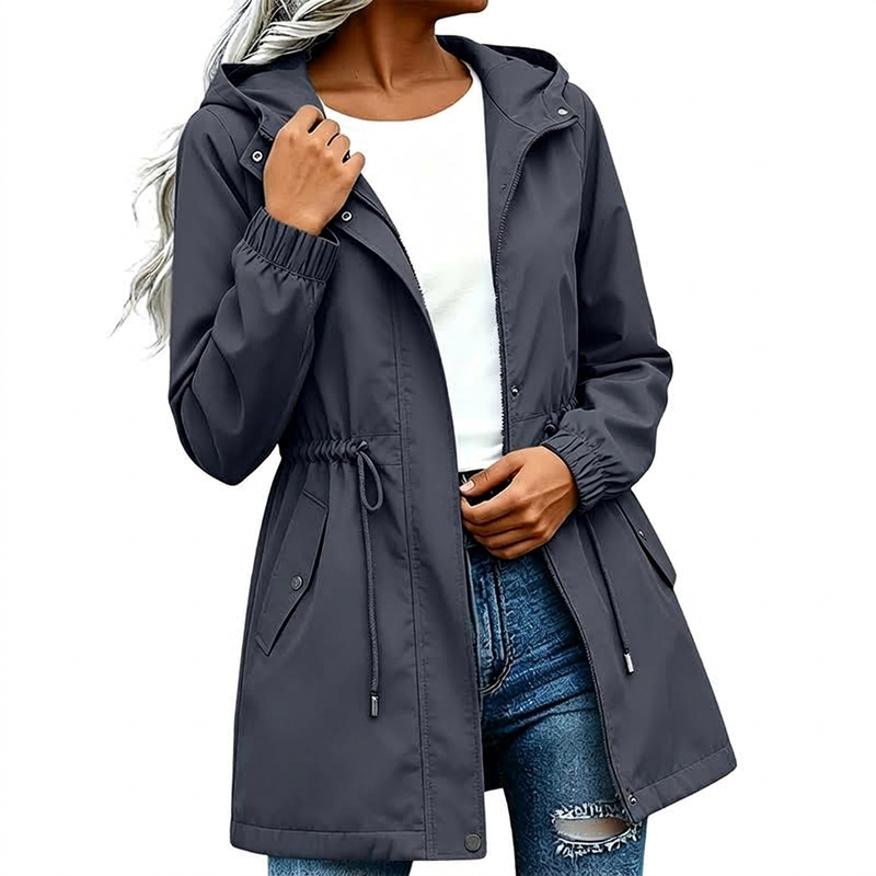 ⏳Liquidation totale⏳Veste coupe-vent à capuche mi-longue pour femme