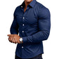 Chemise Boutonnée à Manches Longues à Col Revers de Couleur Unie pour Homme