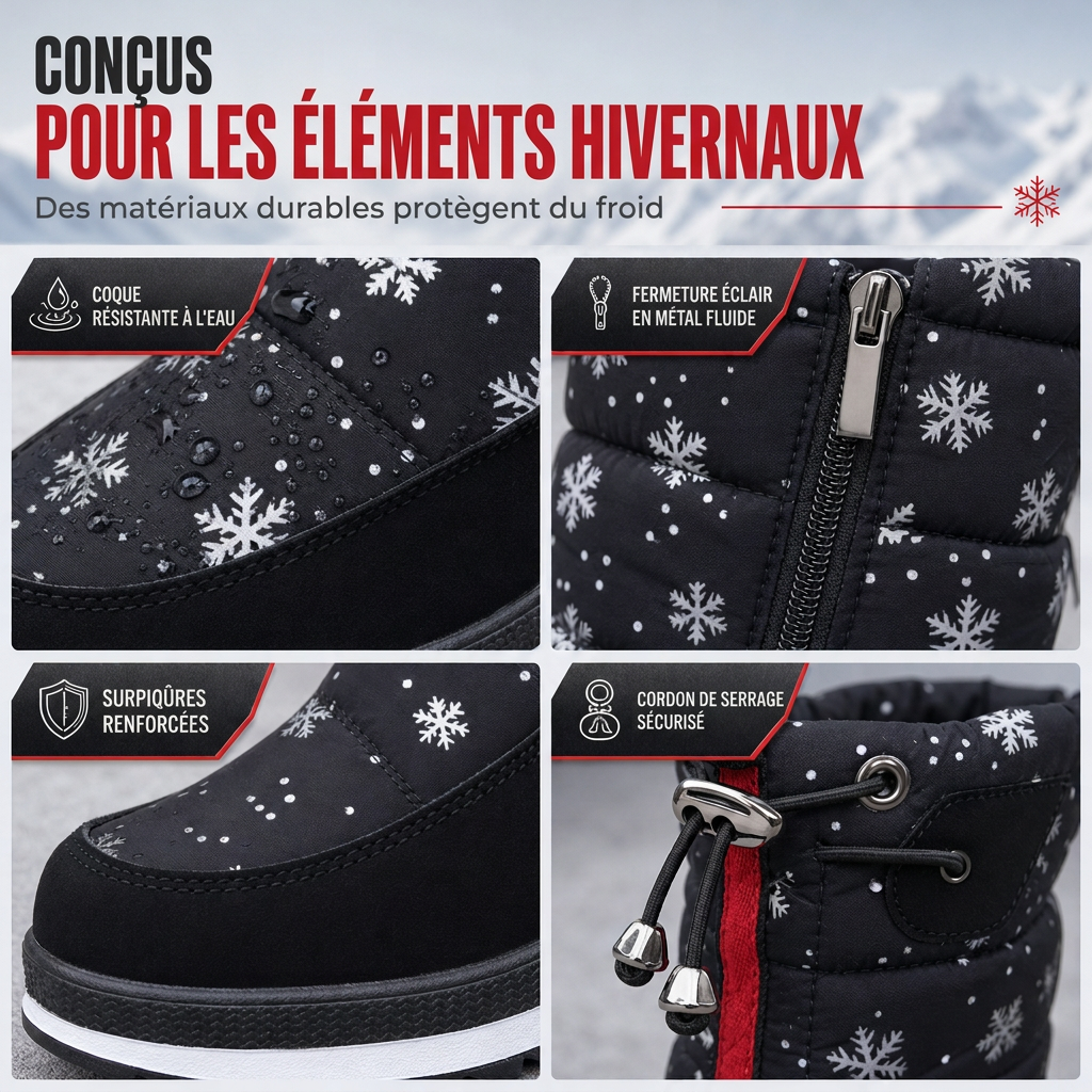 Bottes d'hiver hautes pour femme, bottines de neige imperméables et antidérapantes pour l'extérieur, à semelle épaisse et garnissage en peluche douce