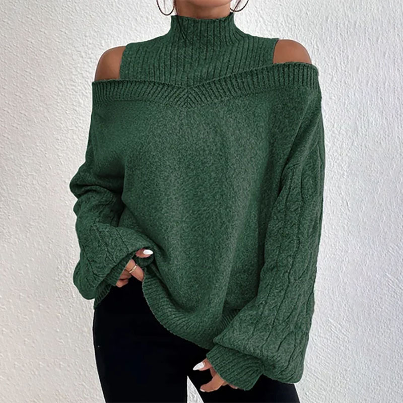 Pull en maille pour femme, col haut et épaules dénudées, tendance mode