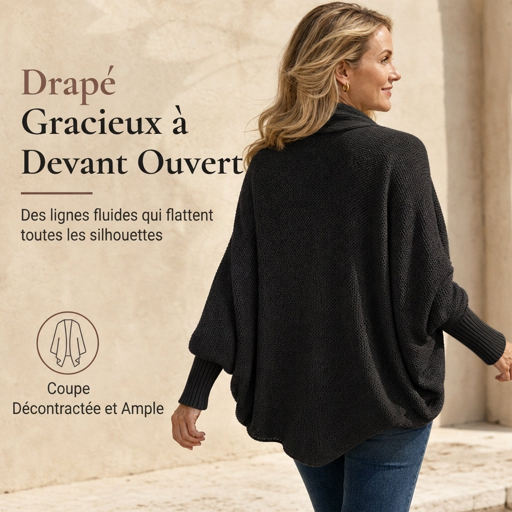 Cardigan en maille femme à manches chauve-souris oversized, avec col châle ouvert, pour l'automne et l'hiver