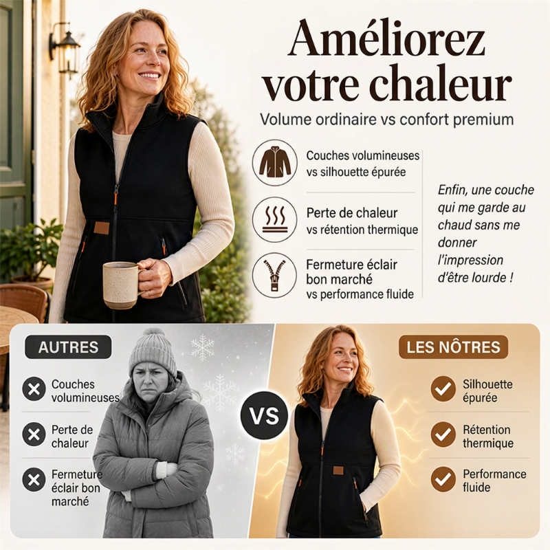 Gilet thermique d'hiver à col montant pour femme