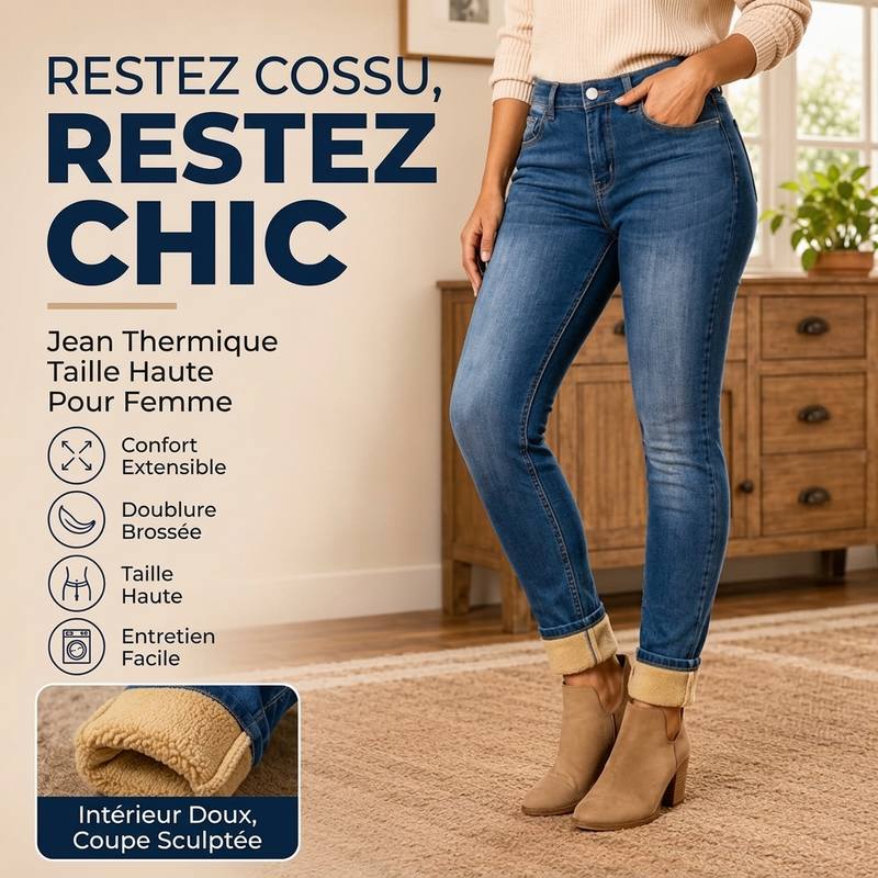 Jeans décontractés extensibles à taille haute pour femme