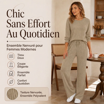 🔥DERNIER JOUR DE SOLDE : -50%👍✨Ensemble féminin 2026 style britannique : haut en maille côtelée et pantalon droit