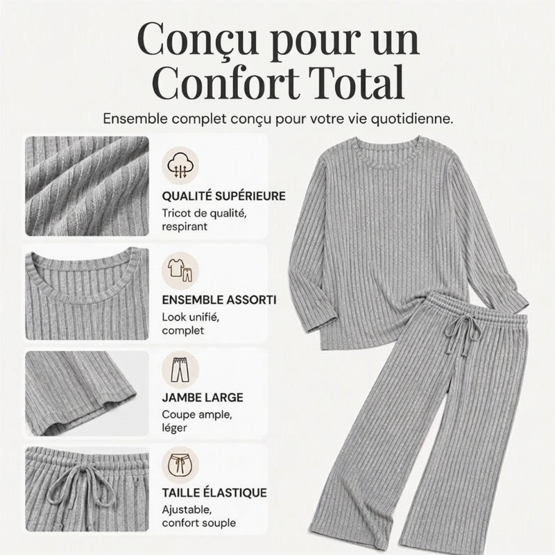 🔥DERNIER JOUR DE SOLDE : -50%👍✨Ensemble féminin 2026 style britannique : haut en maille côtelée et pantalon droit
