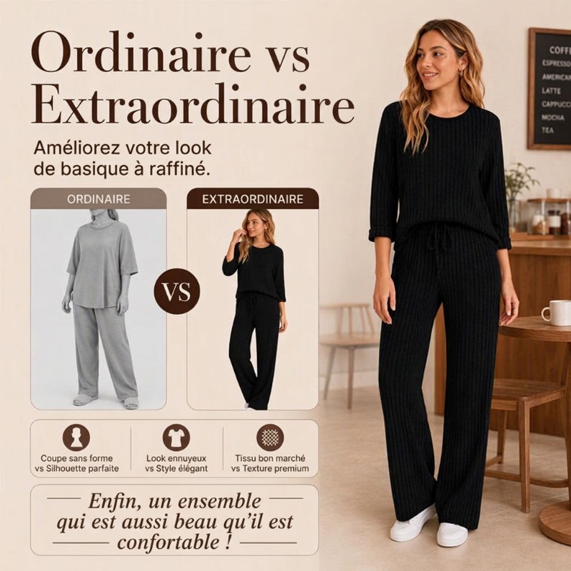 🔥DERNIER JOUR DE SOLDE : -50%👍✨Ensemble féminin 2026 style britannique : haut en maille côtelée et pantalon droit
