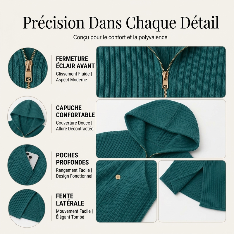 Robe longue à capuche en maille côtelée décontractée pour femme