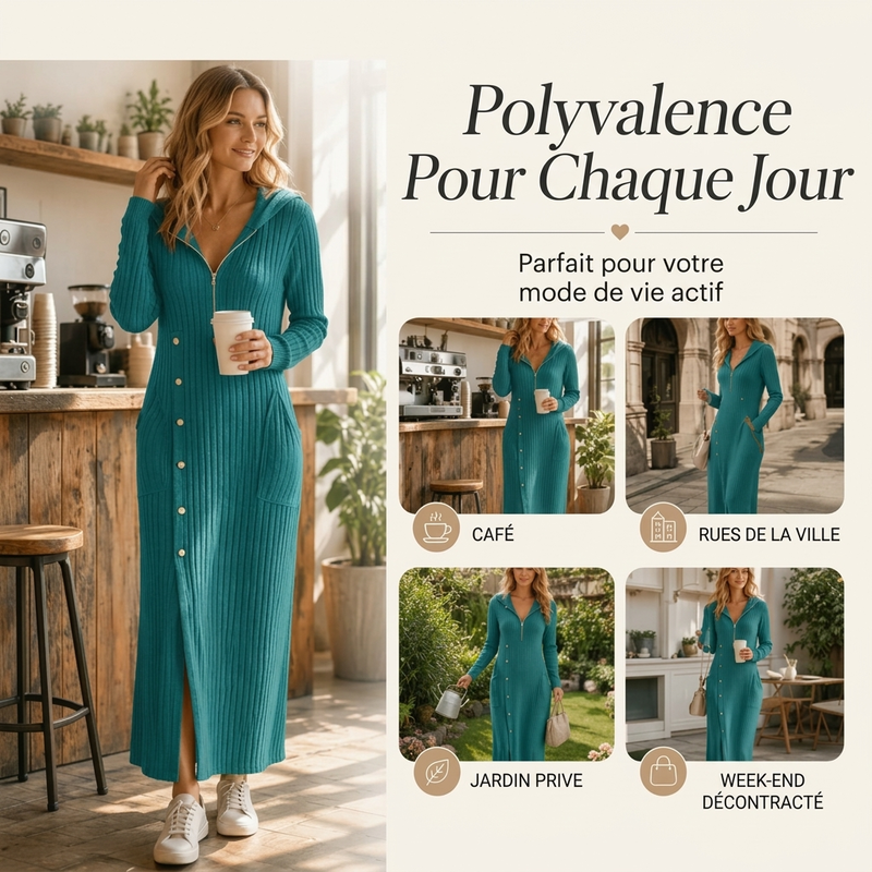 Robe longue à capuche en maille côtelée décontractée pour femme