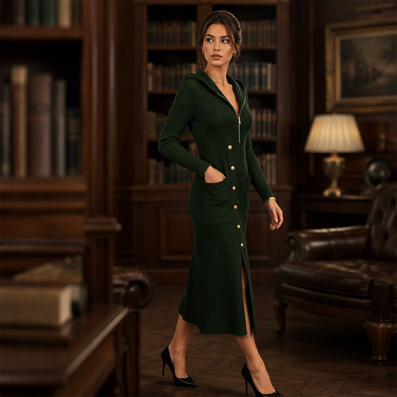 Robe longue à capuche en maille côtelée décontractée pour femme