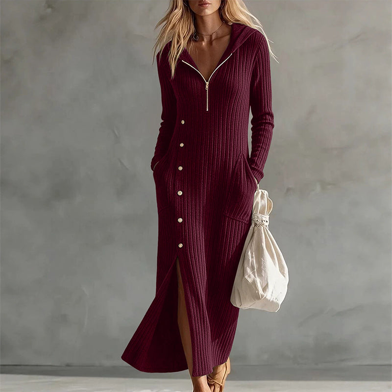 Robe longue à capuche en maille côtelée décontractée pour femme