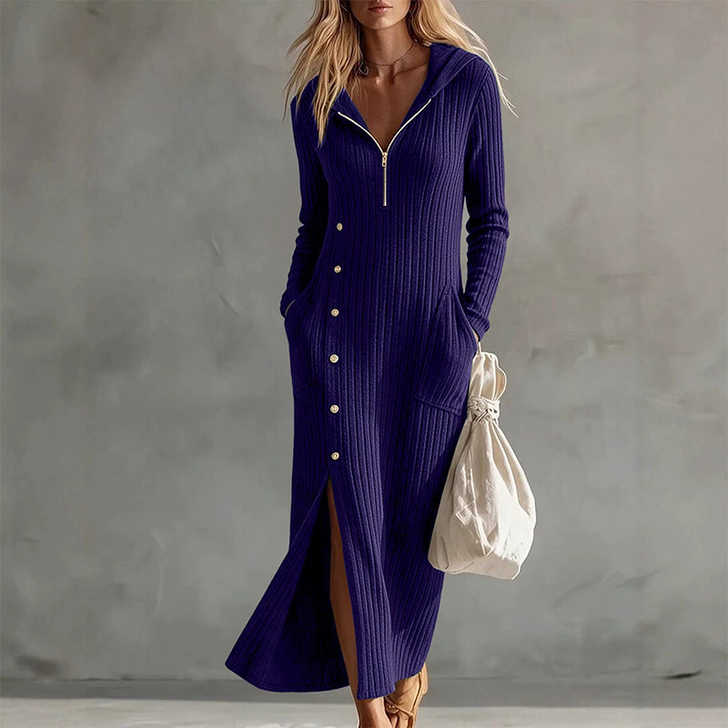 Robe longue à capuche en maille côtelée décontractée pour femme