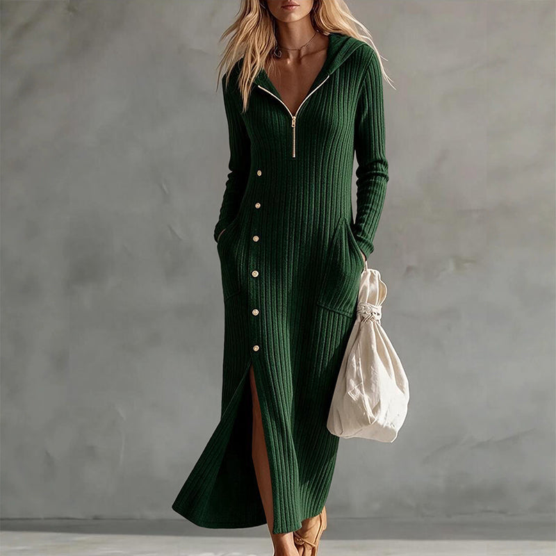 Robe longue à capuche en maille côtelée décontractée pour femme