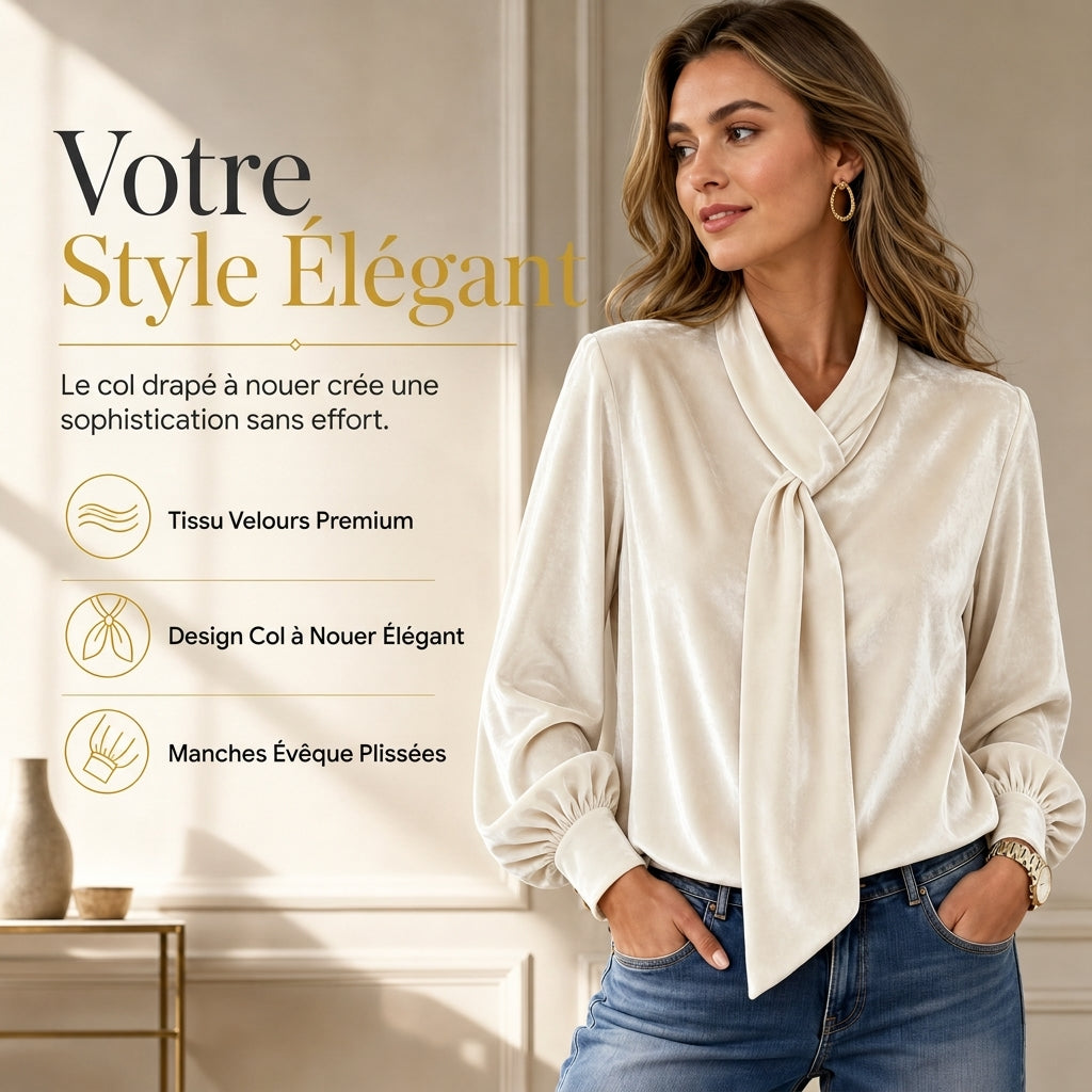 T-shirt en velours à manches longues pour femme avec design à ruban