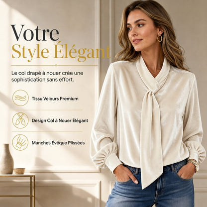 T-shirt en velours à manches longues pour femme avec design à ruban