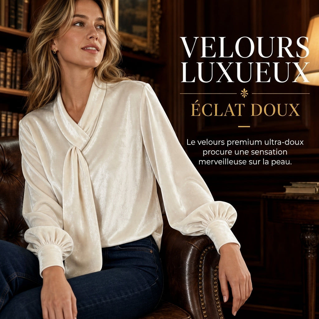 T-shirt en velours à manches longues pour femme avec design à ruban